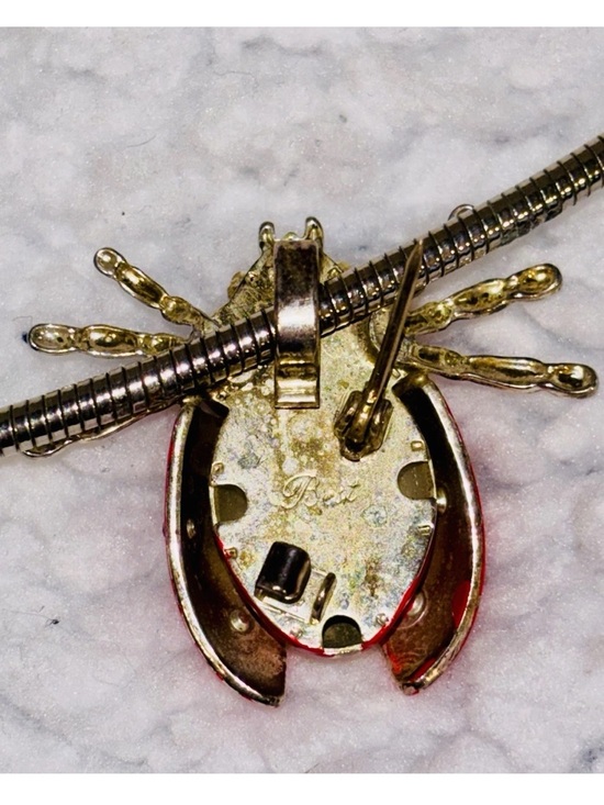 BEST Jewelry Co Silver Tone Necklace Ladybug Black Red Silver Tone Beads Brooch - Picture 7 of 9